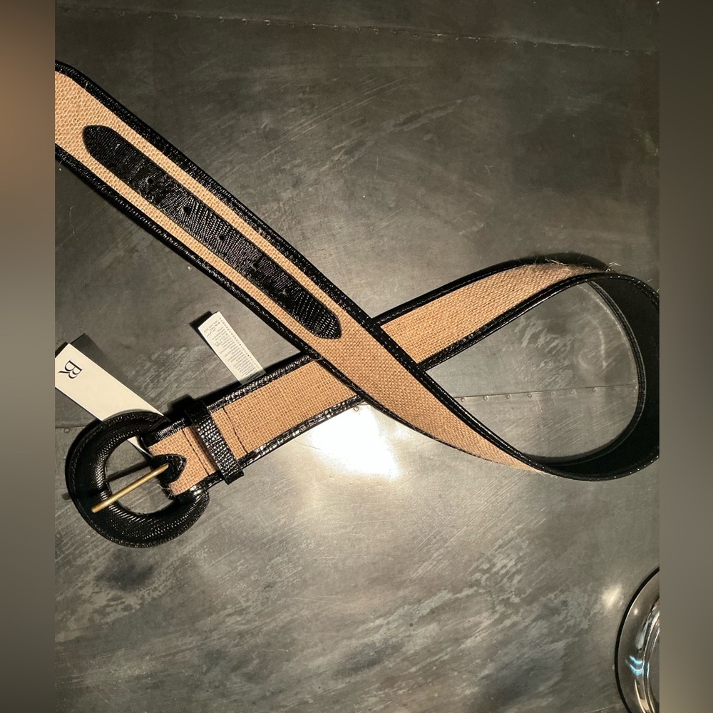 ‼️NWT Banana Republic Tan and Black Jute with Leather Trim Belt
